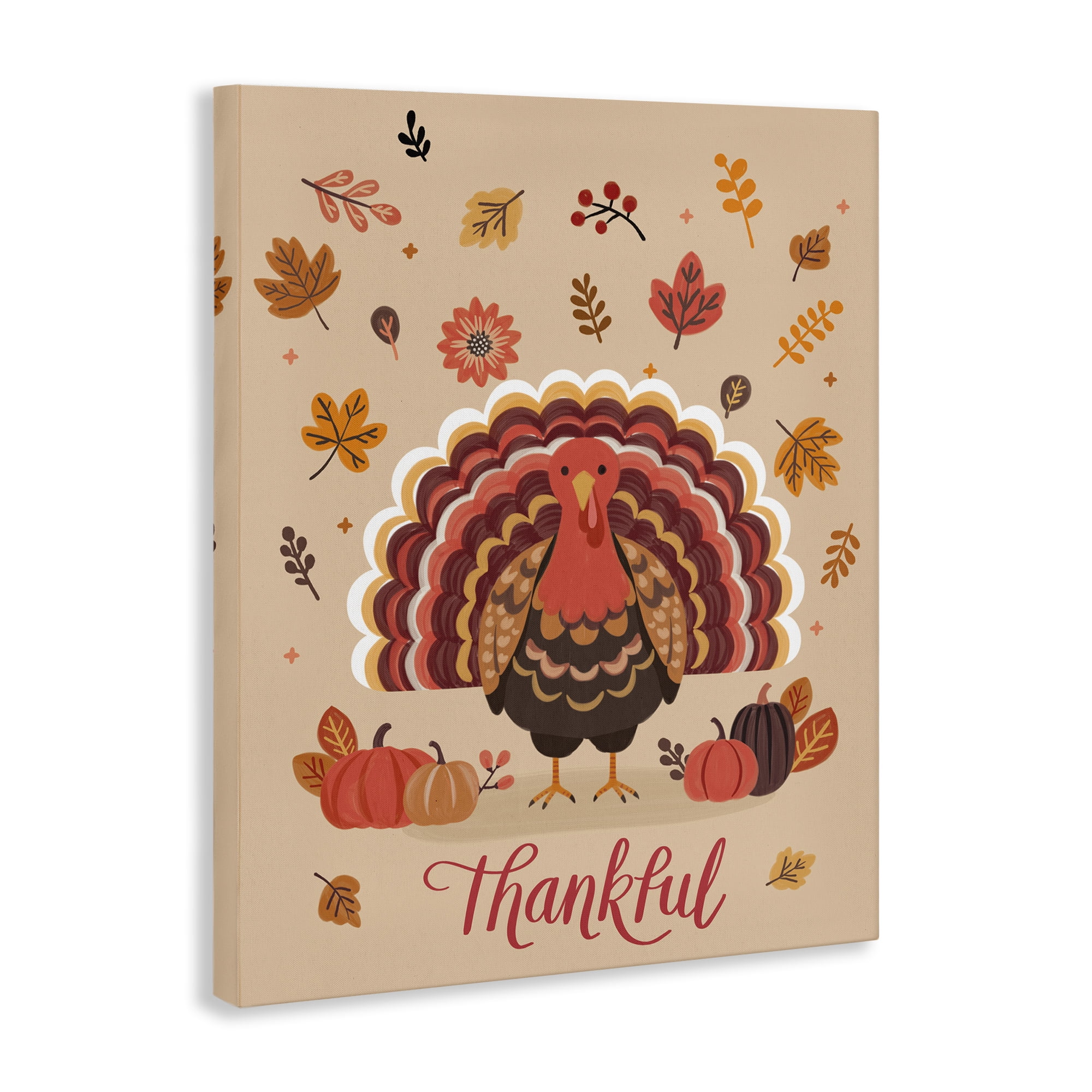 Stupell Industries Thankful Autumnal Turkey Animals Painting Wrapped Canvas Art Print Wall Art, 16 x 20