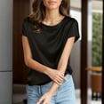 thumbnail image 3 of Mittory Women's Short Sleeve Satin Blouses Casual Loose Crewneck Silk Shirts Roll Up Sleeve Tunic Tops, 3 of 6