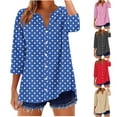 thumbnail image 2 of ShiShine 2025 Fall Tops for Women 3/4 Length Sleeve Tshirts Floral Print V Neck Workout Button Down Shirt, 2 of 5