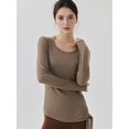 thumbnail image 4 of Women'S Long Sleeve Round Neck Slim Fit Yoga Top Breathable Sports Cover-Up Brown M, 4 of 8
