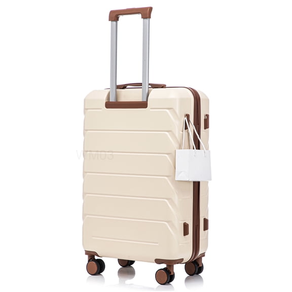 CHAMPFLAG 28" Expandable Hard Side Suitcase, Beige ABS with Silent 360 Wheels &; Side Feet for Travel