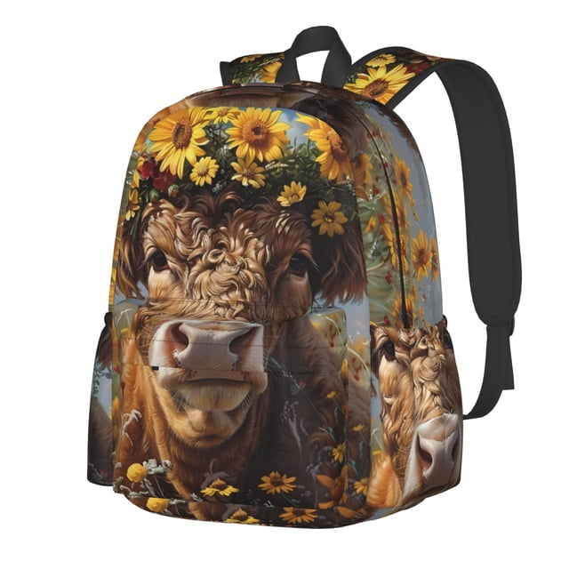 Disketp Cute Cow Sunflower Crown A Mochila Escolar de Gran Capacidad y Peso Ligero, Mochila de Viaje Ideal para Escuela, Trabajo y Uso Diario, Cómoda y con Estilo