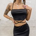 thumbnail image 3 of KOMOO Women 2Pcs Skirt Sets Sling Bandage Crop Tank Tops High Waist Split Skirt Solid Color Outfits, 3 of 6