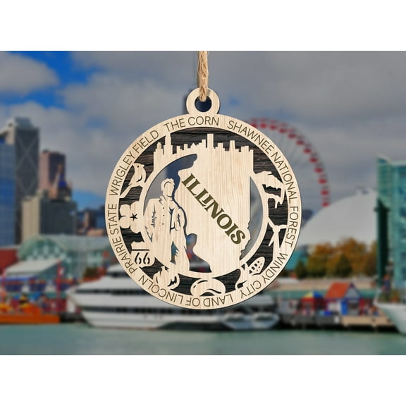 The Cabin Woodworker - Baltic Birch Wood - Illinois State Ornament - Solid Backing