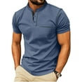 thumbnail image 3 of GIRUNS Mens Henley Shirts Short Sleeve Casual Classic Cotton T-Shirts Pocket Button Tees Blue M, 3 of 6