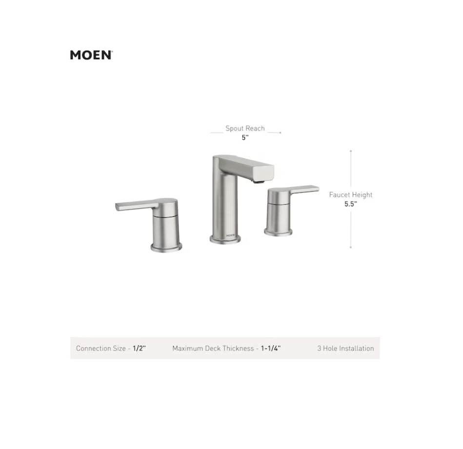 Moen Rinza 84629 Chrome 2-Handle Widespread WaterSense Bathroom Sink Faucet with Drain
