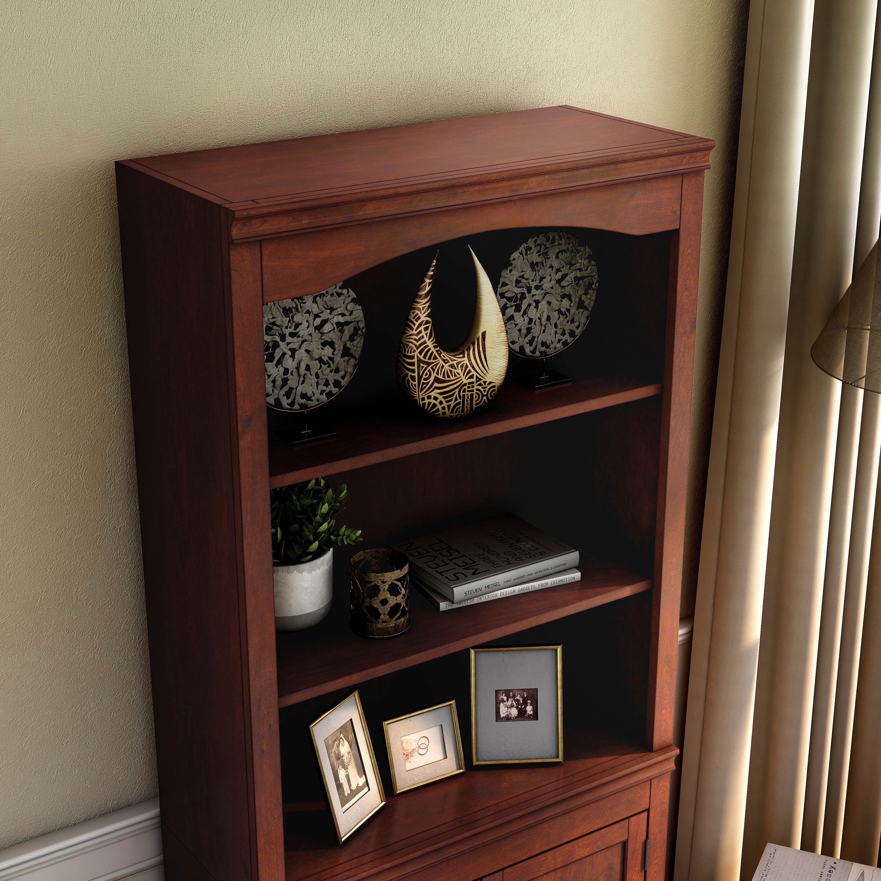 Furniture of America Lieux 3-Shelf Wood Adult Bookcase with 2-Door, Espresso