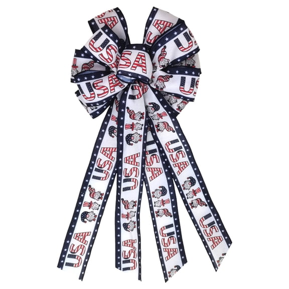 LanSuare 4th of July Bow for Wreath - Red White Blue American Flag Star Bow for Indoor Outdoor Tree Topper Independence Day Party Decoration