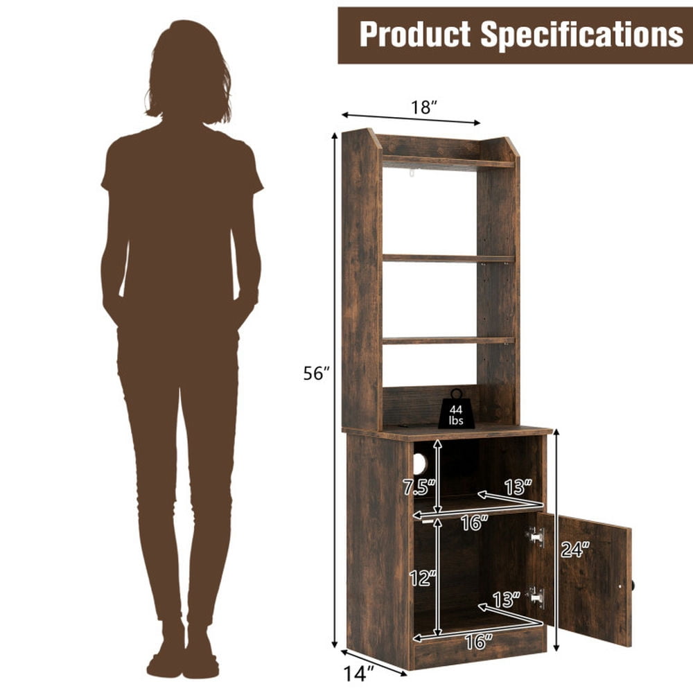 Demi Bonn 6-Tier Bookshelf with Charging Station and Cabinet, Wood Free Standing Bookcase with 5 Open Shelf, Brown