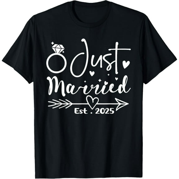 Just Married 2025 Honeymoon Wedding Couples Fiancee T-Shirt