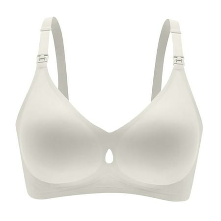DXOUPM Nursing Bras for Breastfeeding Seamless V Neck Maternity Bra Women Pregnancy Breastfeeding Bra White M