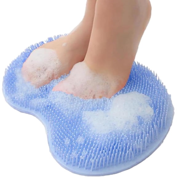 Silicone Shower Foot Scrubber Mat, Wall Mounted Shower Foot Scrubber with Suction Cups, Back Washer Exfoliating Bath Wash Pad, Anti Skid Pad for Foots Wash (Blue)