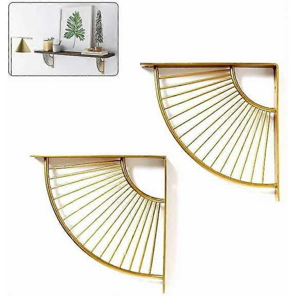 Floating Metal Golden Fan Shaped Triangle Shelf Bracket,set Of 2 Hanging Shelving Wall Corner Bracket For Restaurant/office/home Decoration (20cm/7.9i