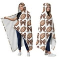 thumbnail image 2 of Wearable Blanket,Brown Footballs and Bows Pattern Hooded Wearable Sherpa Blanket for Adults & Teens,Winter Poncho Shawl Wrap Cape Thick Warm,50"x60", 2 of 5