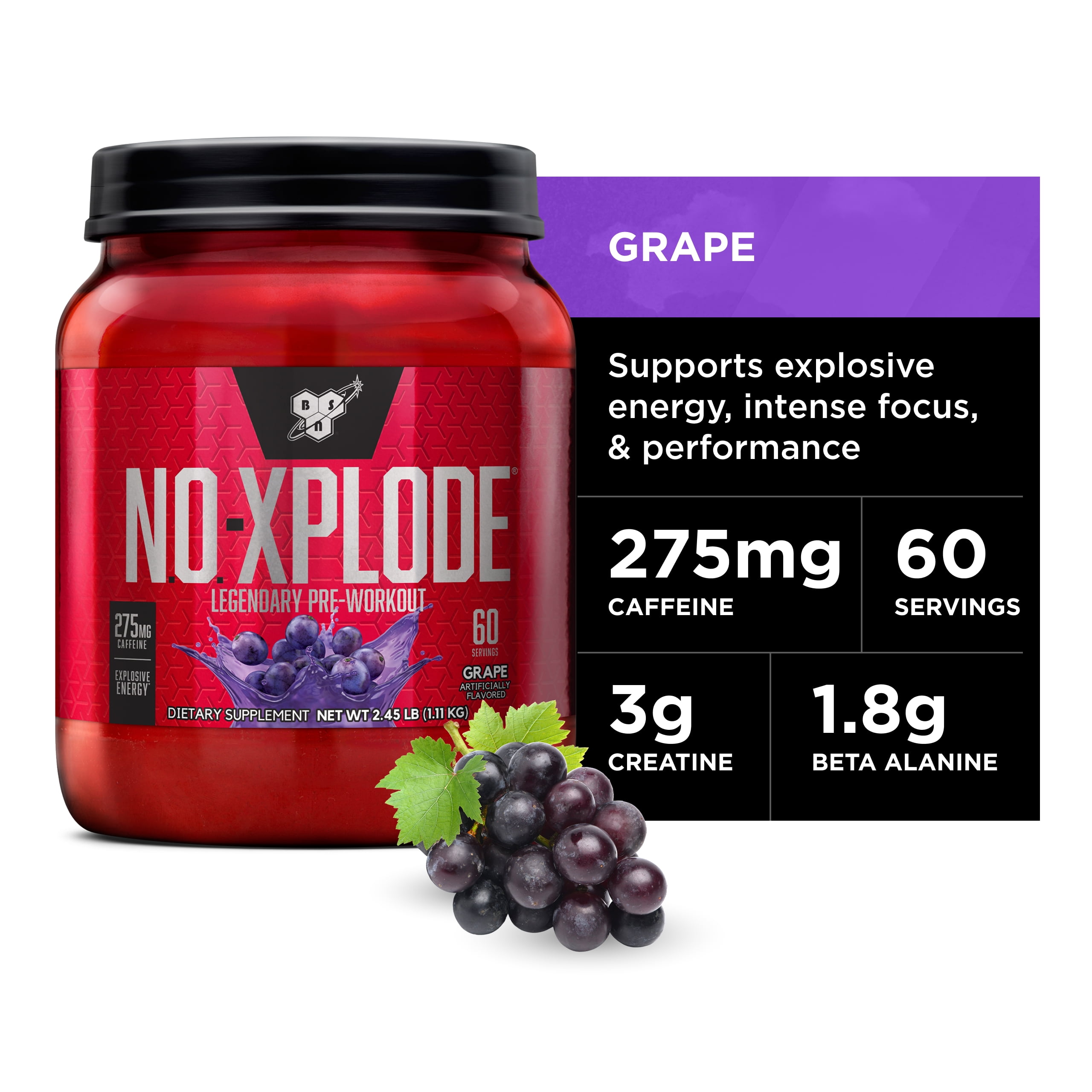 BSN N.O.-XPLODE Vaso Pre Workout Mix, Pro Muscle Gain, Razzle