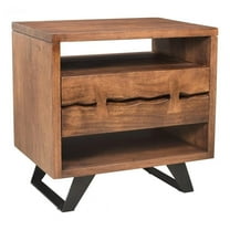 Pemberly Row Transitional Solid Acacia Wood Nightstand in Brown