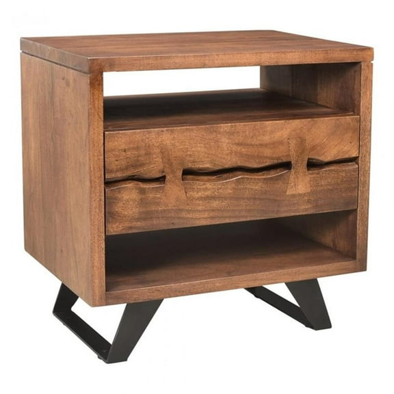 Pemberly Row Transitional Solid Acacia Wood Nightstand in Brown