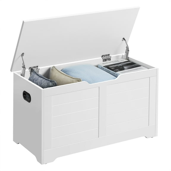 Farmhouse Style Storage Chest and Bench - Storage Trunk with Safety Hinges, Shoe Bench - Cloud White, 15.7 x 31.5 x 18.1 Inches