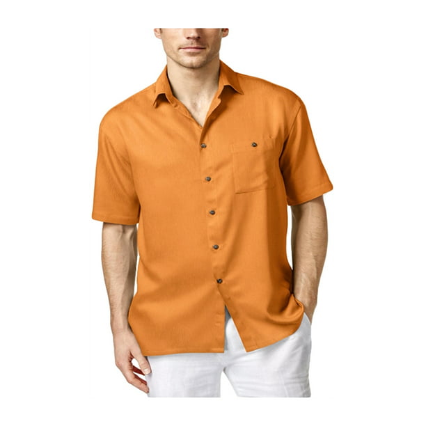Campia Moda - Campia Moda Mens Solid SS Button Up Shirt coral M ...