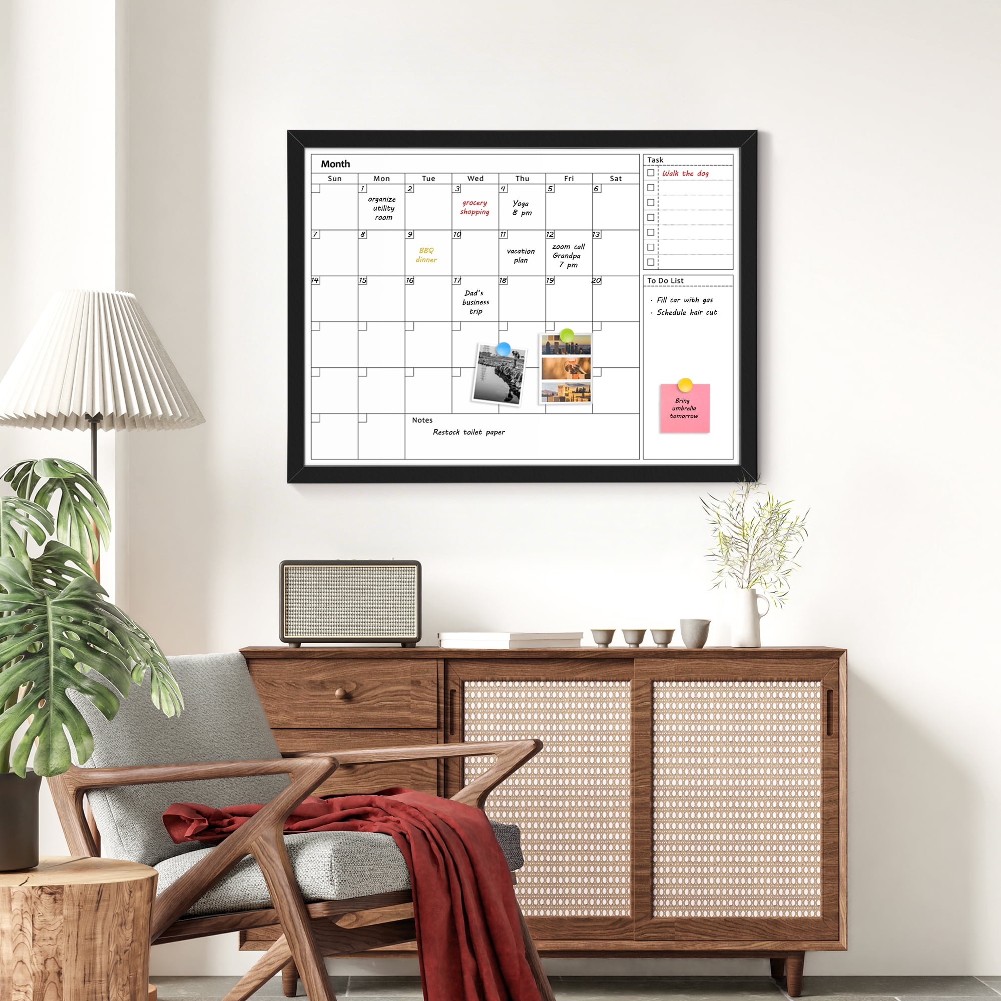 DOLLAR BOSS Calendar White Board Dry Erase Calendar Whiteboard 24" x 18" Wall Mount Magnetic Whiteboard Monthly Whiteboard Calendar for Home Office School Includes 1 Eraser & 4 Markers & 8 Magnets