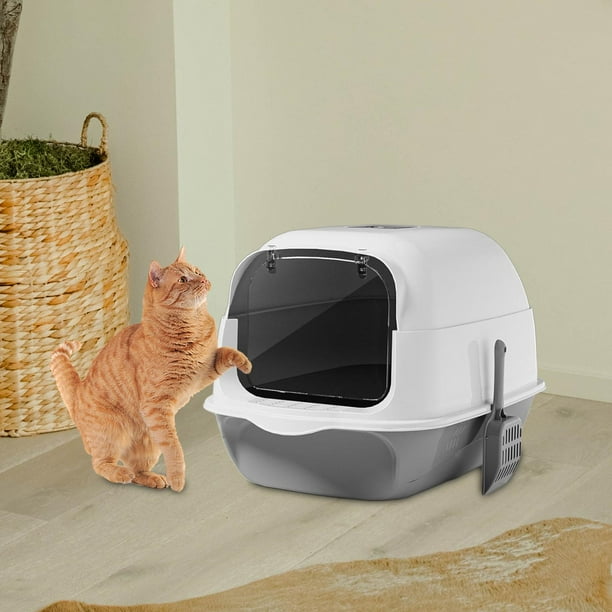 Hooded Cat Litter Box Kitten Potty Large Pet Accessories Detachable Sandbox Reusable Large Capacity Cat Toilet Pet Litter Box Gray