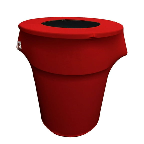 LA Linen Stretch Spandex Trash Can cover 55-Gallon Round,Red