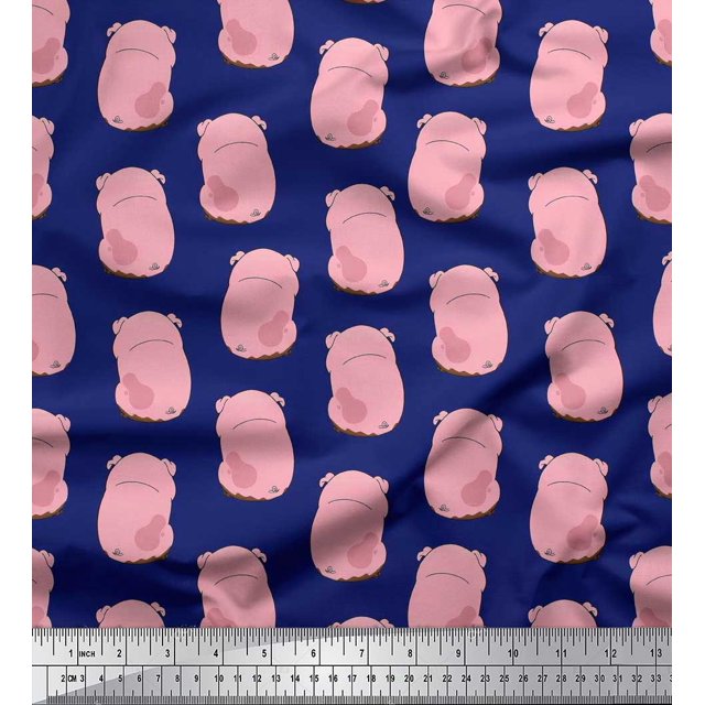 Soimoi Poly Georgette Fabric Pig Animal Print Fabric by The Yard 42 Inch Wide