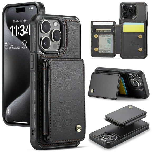 CoverTrend for iPhone 13 Pro Max Wallet Case with Detachable Card Holder, Case for iPhone 13 Pro Max with RFID Blocking for Women Men Shockproof Hard Rugged Magnetic Stand Phone Case,Black