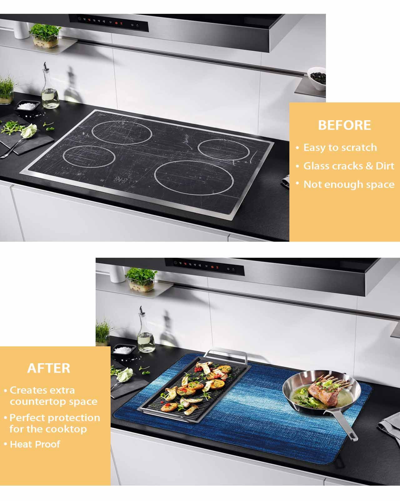 nqOlkjepod Large Induction Cooktop Protector Mat 36"x21", Blue Ombre Stove Top Covers for Electric Stove, Contemporary Minimalism Abstract Aesthetic Stove Burner Cover Mats, Glass Top Stove Cover