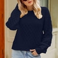 thumbnail image 2 of REORIAFEE Comfortable Women's Sweaters Long Sleeve Crew Neck Solid Color Sweater Classic Style Knit Pullover Relaxed Pullover Hollow Out Sweater Tops Navy S, 2 of 6