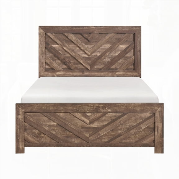 Rustic Brown Finish Queen Size Contemporary Panel Bed Wooden Bedroom Furniture, One Box Included