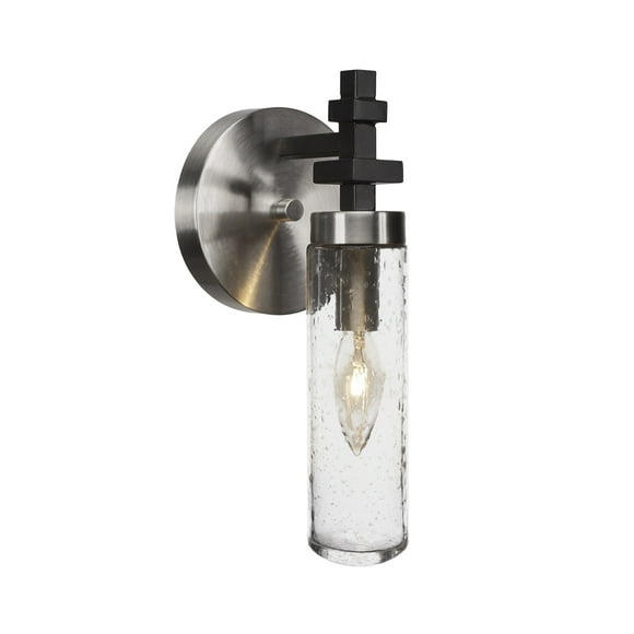 Toltec Lighting 2511-MBBN-600 Applique Murale Salinda 1 Lumière en Noir Mat & Finition Nickel Brossé avec Verre à Bulles Clair 2.5