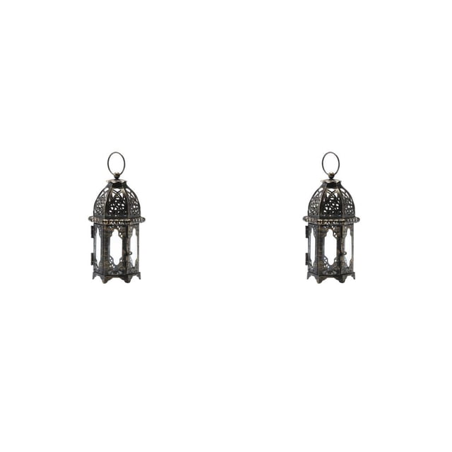 Kearding Portavelas Linterna Artesanía de hierro Candelero Colgante Linternas Adornar Escena Decoración del hogar Sala Artesanía Colgantes Vidrio transparente 2piezas