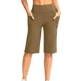 thumbnail image 4 of EINCcm Women's Bermuda Shorts Knee Length with Pockets High Waisted Long Shorts for Women Stretch Casual Walking, Brown, 4 of 9