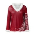 thumbnail image 4 of felwors Women's Christmas Graphic Print Sweatshirt - Faux Fur Trim V-Neck Long Sleeve Holiday Pullover Sweater Wine, XXXL, 4 of 4