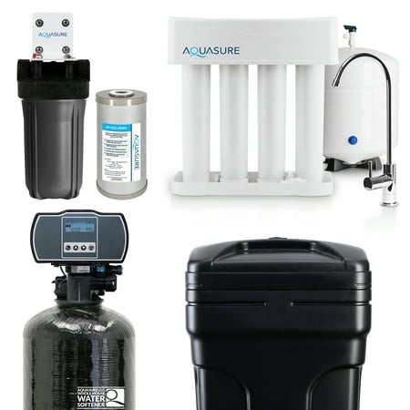 

Aquasure Whole House Water Filtration Bundle w/ 48 000 Grain Water Softener 75 GPD RO System & Triple Purpose Pre-Filter