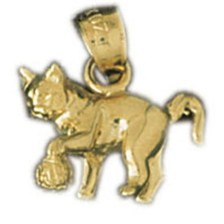 14K Yellow Gold Cat Pendant - 14 mm