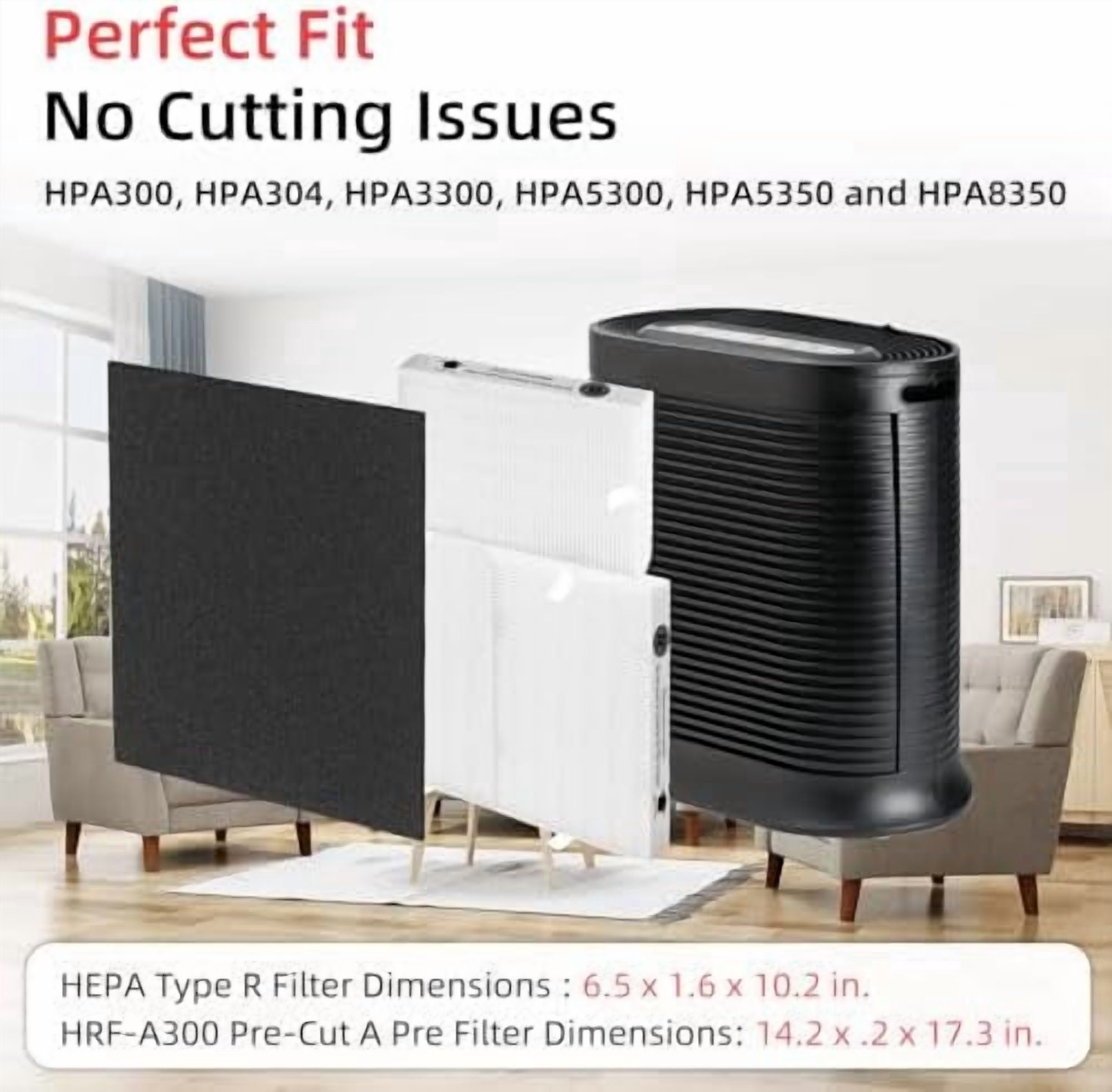 HPA300 HEPA Filter Replacement for Honeywell Air Purifier 3 HEPA R Filters and 6 Pre-cut A Carbon Pre-filter by