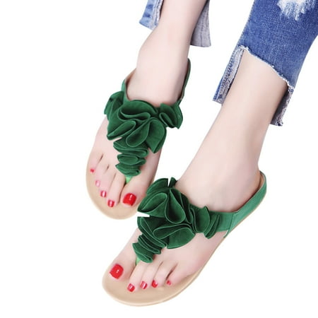 

HIMIWAY Sandals Women Women s Sandals Women s Summer Beach Flip Flops Casual Flat Shoes Lady Pretty Floral Sandals Green 38