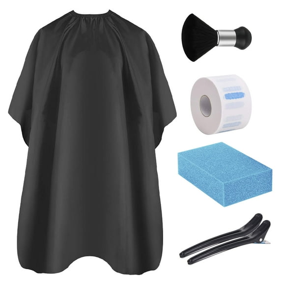 Professional Hair Cutting Cape with Neck Duster Brush, Salon Barber Cape, Hair Cutting Accessories (Black)