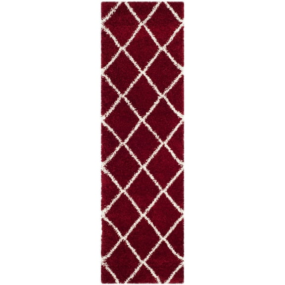 SAFAVIEH Hudson Amias Geometric Shag Runner Rug, Red/Ivory, 2'3" x 8'