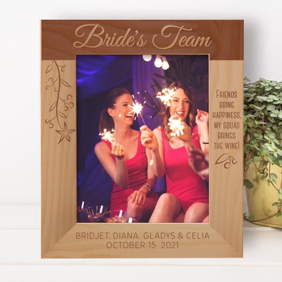 Friends Bring Happiness My Souad Brings The Wine Personalized Wooden Frame 8" x 10" Brown (Vertical)