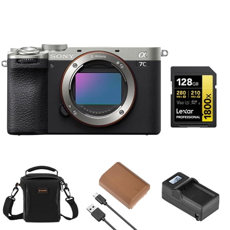 Sony Alpha a7C II Mirrorless Camera Silver Bundle with NP-FZ100 Battery 128GB Memory Card Charger and Shoulder Bag