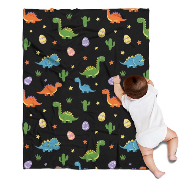 Black Dinosaurs Eggs Cacti Pattern Blanket,Comfortable Soft Flannel Throw Blanket,All Season,Warm Lightweight Blankets for Sofa Bed Couch Living Room Chair,30"x40"
