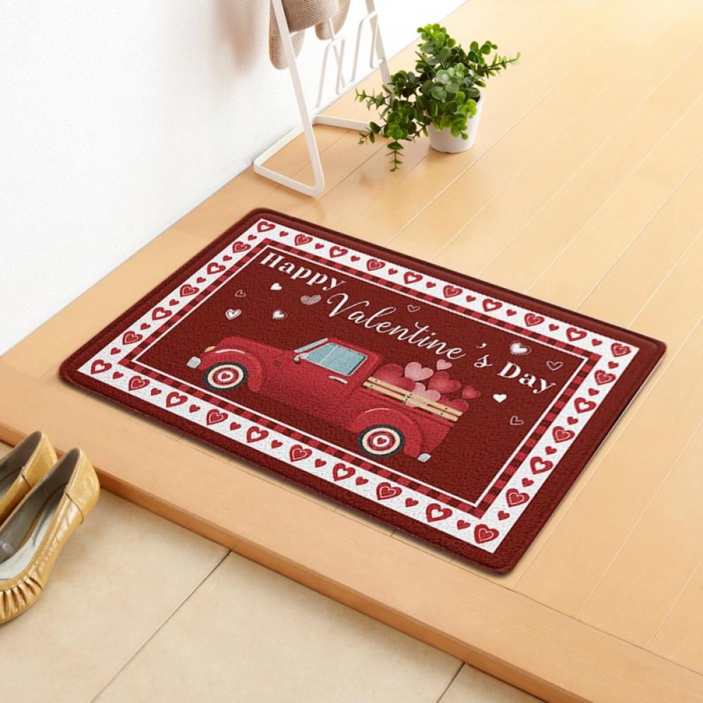 Angmile Red Truck Door Mat Valentine's Day Door Rug for Indoor Front