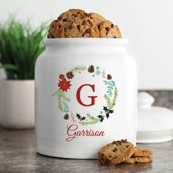 Holiday Wreath Personalized Cookie Jar