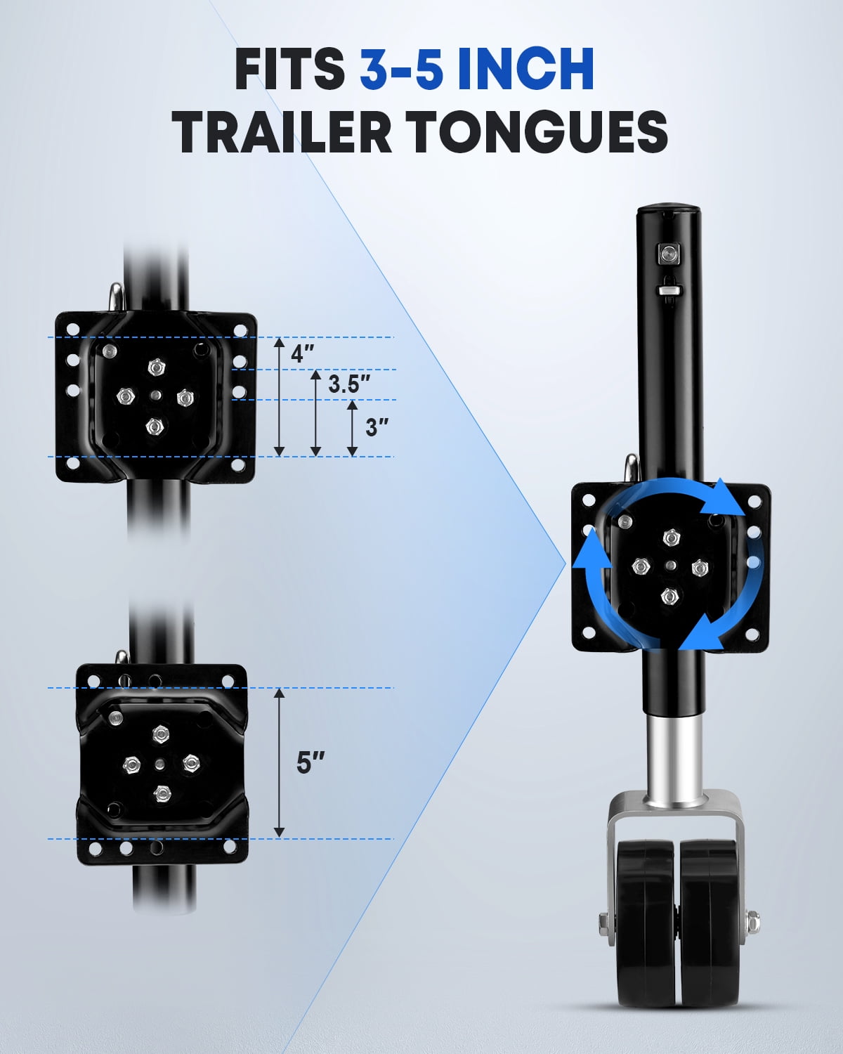 Kohree 2000lbs Trailer Jack with Wheel, Heavy Duty Swivel Boat Trailer Jack with 6" Dual Wheel & Ergonomic Handle, 12" Lift for RV Boat Trailer,Black