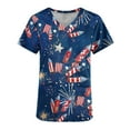 thumbnail image 4 of MELDVDIB Nursing Scrub Tops for Women 4th of July Patriotic Flag Print Working Uniform Short Sleeve V Neck Workwear Blouse T-shirt with Pockets, Gift, 4 of 5