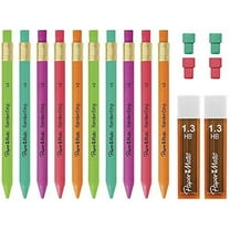 Paper Mate Handwriting Triangular Mechanical Pencil Set with Lead & Eraser Refills, 1.3mm, Fun Barrel Colors, 16 Count (10 Pencils, 2 Lead Refills and 4 Erasers)