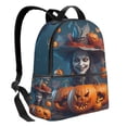 thumbnail image 2 of Lsque Modern Style Pumpkin Witch Pattern Backpack – School Travel Canvas Daypack with Ergonomic Padded Straps, Multiple Compartments & Leather Handle, 2 of 5